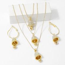 Shein Rhinestone Bell Layered Necklace & Earrings Set