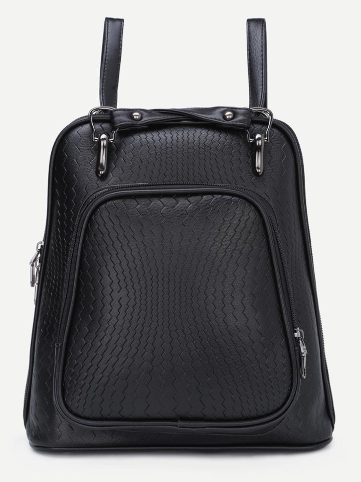 Shein Black Embossed Pu Backpack