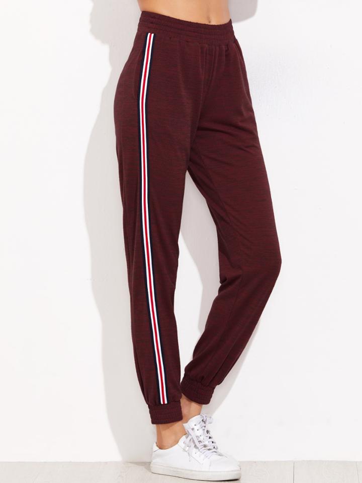 Shein Burgundy Marled Striped Side Elastic Waist Sweatpants
