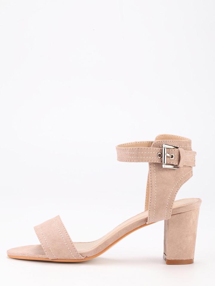 Shein Grey Faux Suede Block Heel Ankle Strap Sandals