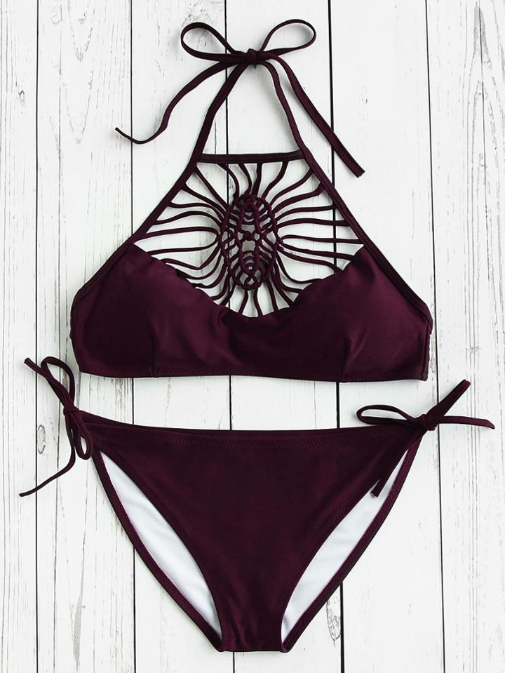 Shein Crochet Side Tie Halter Bikini Set