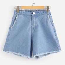Shein Lace Contrast Frayed Denim Shorts