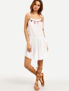 Shein White Tie Strap Pom-pom Asymmetrical Dress