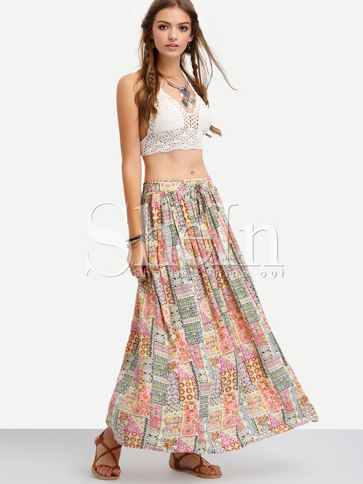 Shein Multicolor Tribal Print Maxi Skirt