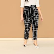 Shein Plus Self Belted Grid Pants