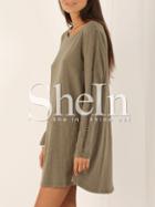 Shein Army Green Cheesecloth Long Sleeve Casual Dress
