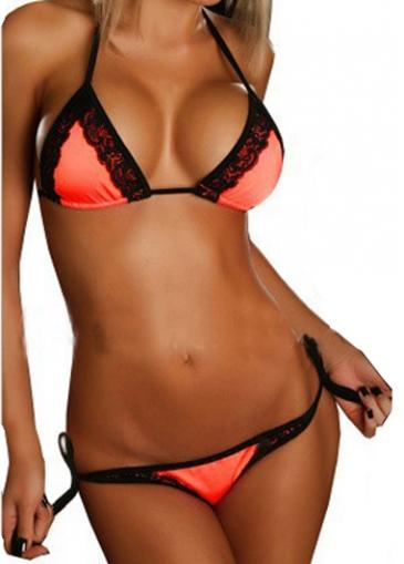 Rosewe Lace Splicing Orange Two Pieces Bikini