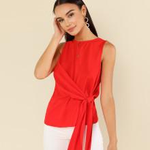 Shein Buttoned Keyhole Knot Front Shell Top