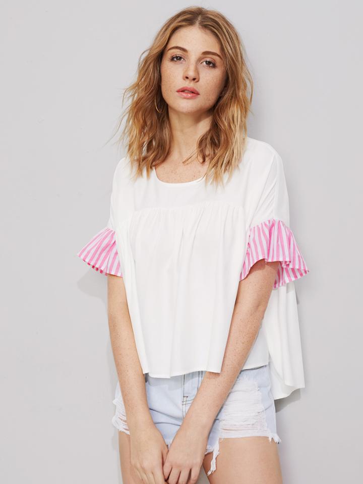 Shein Striped Ruffle Sleeve Oversized Smock Top