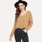 Shein Drop Shoulder Crop Fuzzy Jumper