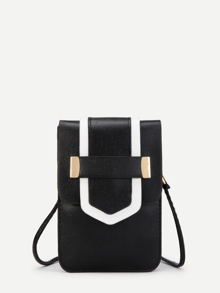 Shein Contrast Trim Pu Flap Cross Body Bag