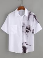 Shein White Tie Dye Patch Pockets Shirt