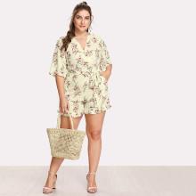 Shein Plus Surplice Neckline Self Tie Florals Romper