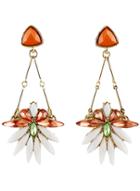 Shein Red White Gemstone Gold Flower Earrings