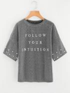 Shein Drop Shoulder Pearl Beading Glitter T-shirt