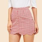 Shein Scallop Hem Button Front Gingham Skirt