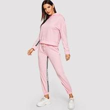 Shein Striped Tape Detail Hoodie & Sweatpants Tracksuit