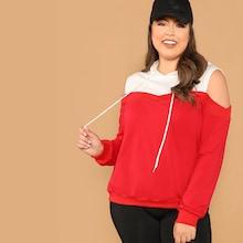 Shein Plus Open Shoulder Two Tone Hoodie