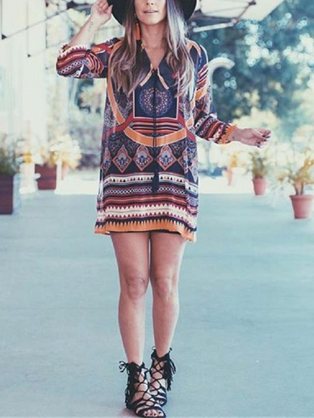 Shein Aztec Print Lace Up Dress
