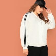 Shein Plus Striped Raglan Sleeve Zip Closure Sweatshirt