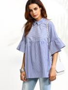 Shein Pinstriped Frill Sleeve Babydoll Blouse