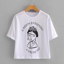 Shein Figure Print Cuffed T-shirt