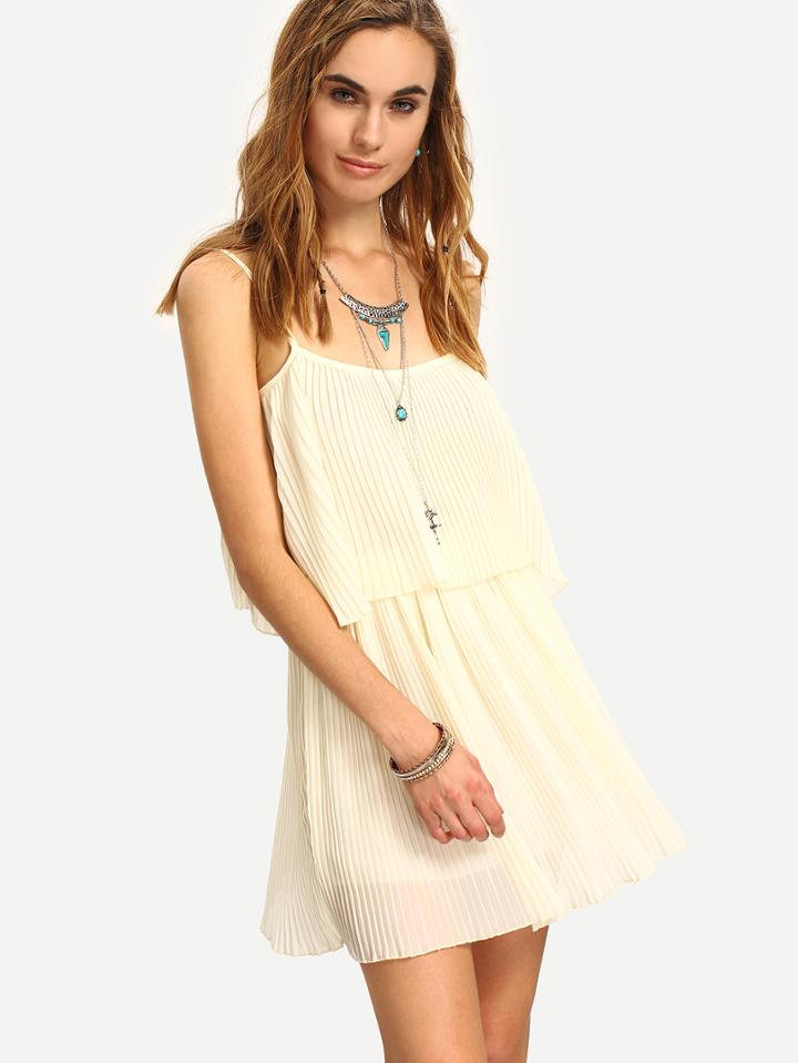 Shein Cutout Layered Pleated Chiffon Cami Dress - Beige
