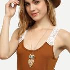 Shein Golden Leaf Owl Alloy Pendant Necklace