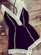 Shein Black V-neck Jumpsuit With Lace Hem