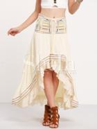 Shein Apricot Embroidered High Low Ruffle Skirt