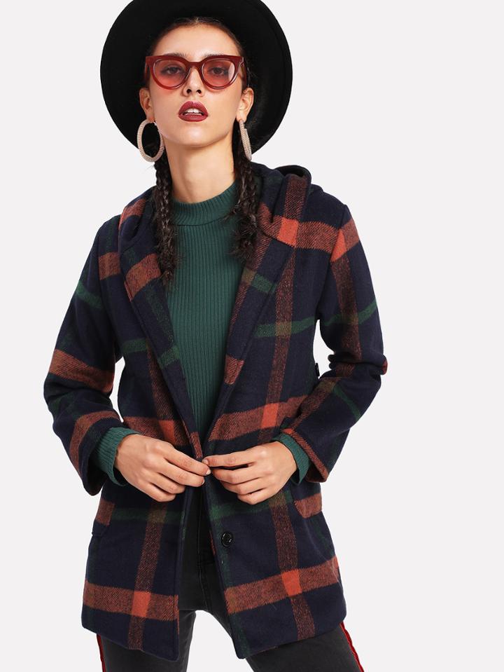 Shein Faux Fur Ball Detail Tweed Hooded Coat