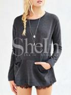 Shein Grey Long Sleeve Pockets Sweatshirt