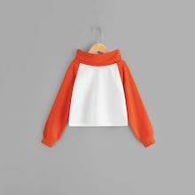 Shein Girls Crawl Neck Raglan Sleeve Two Tone Tee
