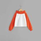 Shein Girls Crawl Neck Raglan Sleeve Two Tone Tee