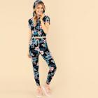 Shein Tropical Print Hoodie Top & Pants Set