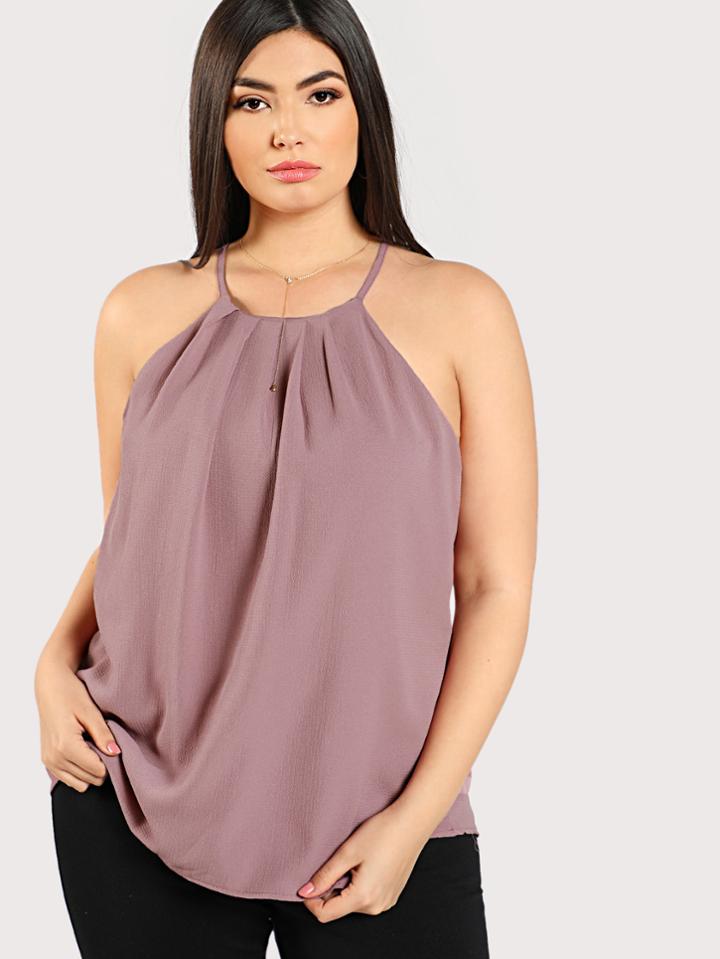Shein Buttoned Keyhole Back Halter Cami Top