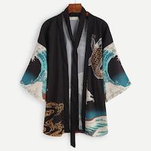 Shein Spindrift And Carp Print Kimono With Belt