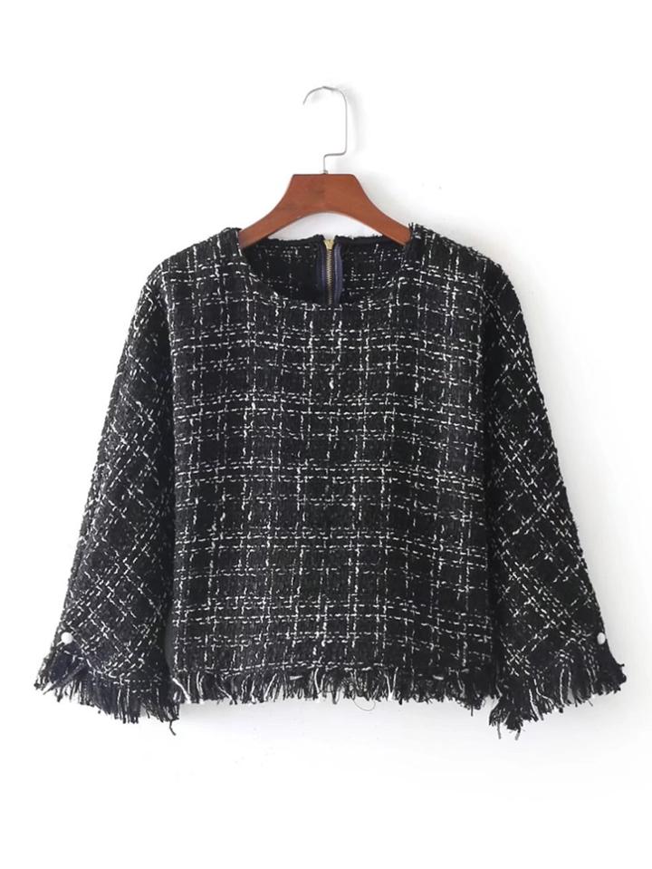 Shein Tassel Trim Tweed Top