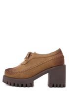 Shein Brown Round Toe Lace-up Chunky Pumps