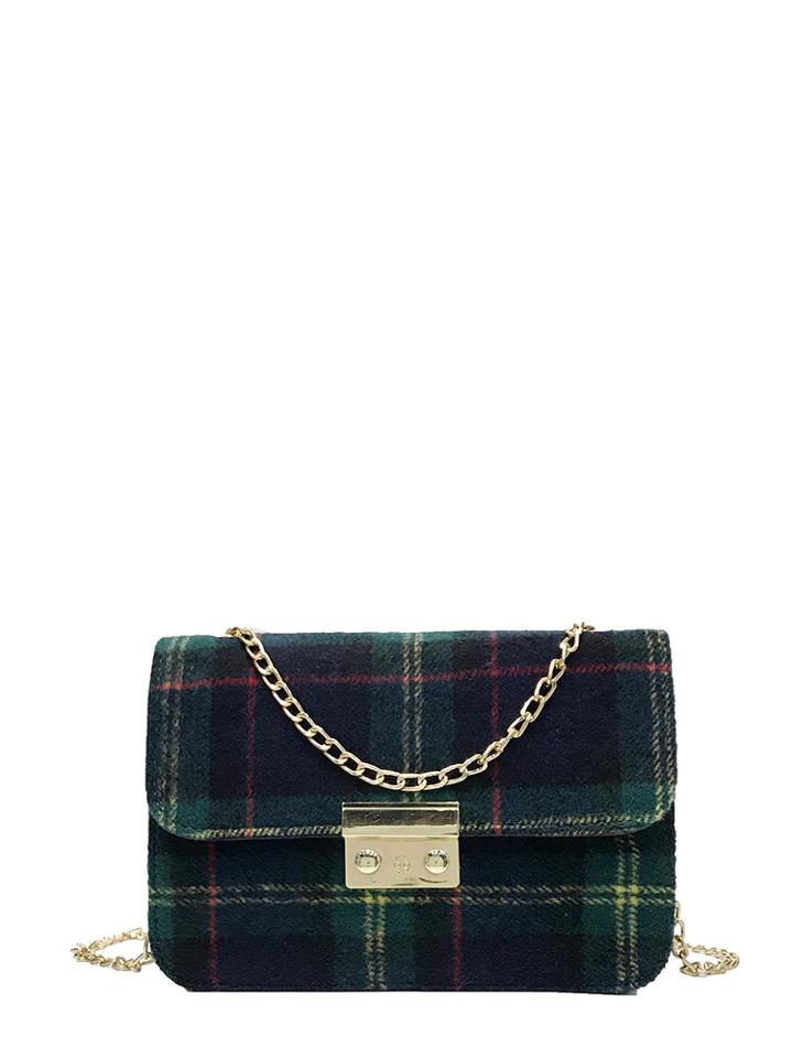 Shein Push Lock Plaid Chain Bag