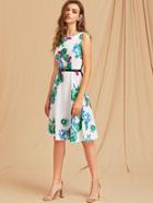 Shein Flowers Print A-line Dress With Belt