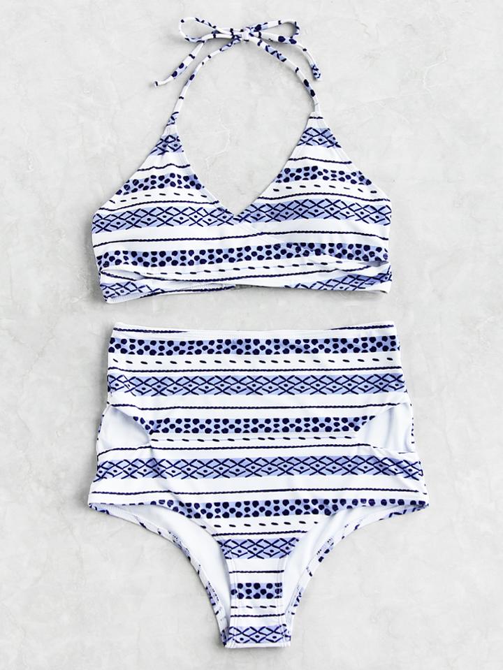 Shein Graphic Print Cutout High Waist Bikini Set