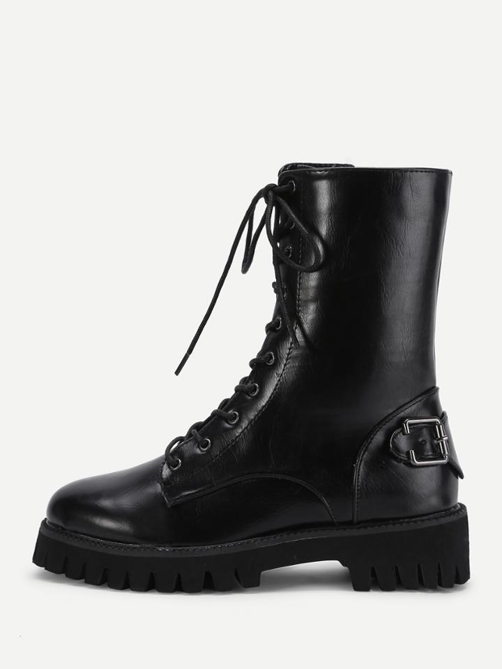 Shein Buckle Detail Lace Up Boots