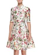 Shein Multicolor Lapel Half Sleeve Floral Print Flare Dress