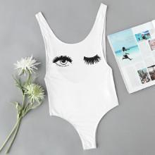Shein Wink Eyes Print Low Side And Back Tank Bodysuit