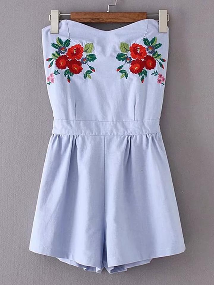 Shein Sweetheart Open Back Embroidery Playsuit