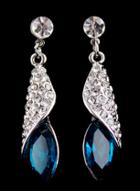Shein Blue Gemstone Silver Crystal Stud Earrings