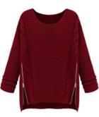Shein Wine Red Long Sleeve Side Zipper Cable Knit Sweater