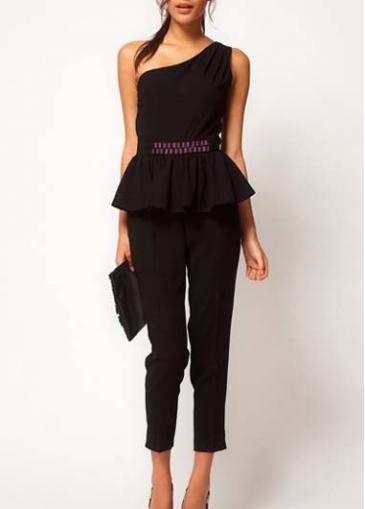Rosewe Vogue Flouncing With Waist Black Ankle Length Jumpsuit