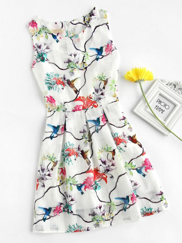 Shein Watercolor Painting Print Fit & Flare Dress